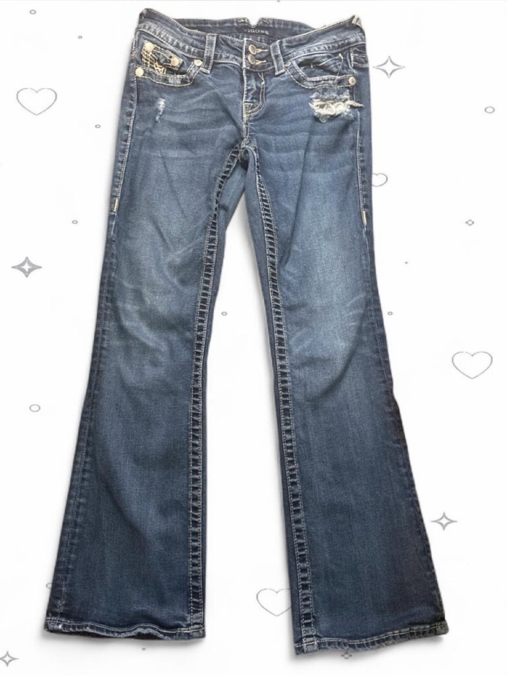 Vigoss The New York Boot Cut Distressed Flap Pocket Jeans Size 1/2